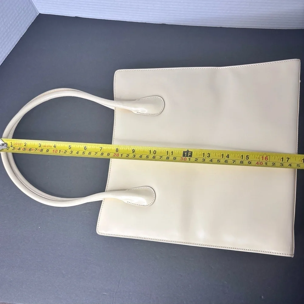 Lancel Paris Leather Ivory Handbag Satchel Shoulder Bag w/ Dust Bag - Picture 13 of 16